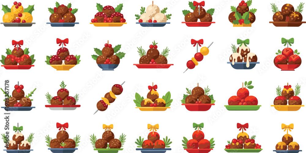 Fototapeta premium Delicious Christmas puddings with festive decorations and bows
