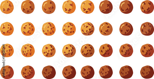 Delicious chocolate chip cookies in various shades