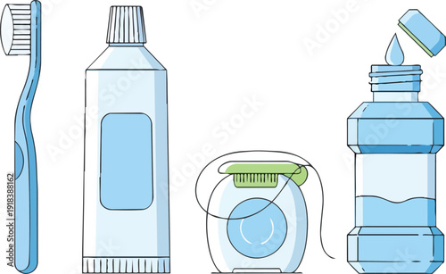 Toothbrush Toothpaste Floss Mouthwash Oral Hygiene.