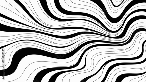 A visually striking abstract pattern features undulating black and white lines creating a dynamic flowing and mesmerizing optical illusion effect high quality professional detailed modern elegant
