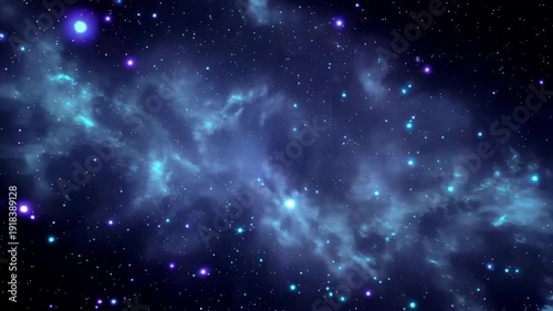 Endless drifting cosmic particles in deep space nebula, glowing purple and teal dust clouds swirling slowly with sparkle