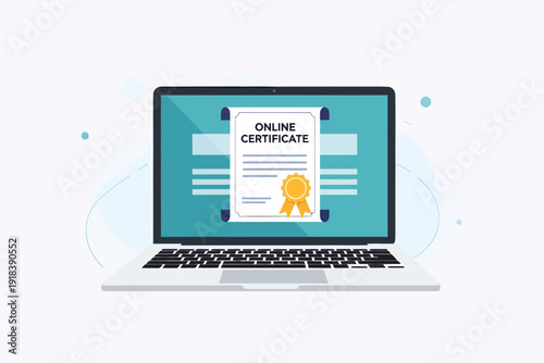 Digital learning and online certificate displayed on a modern laptop screen