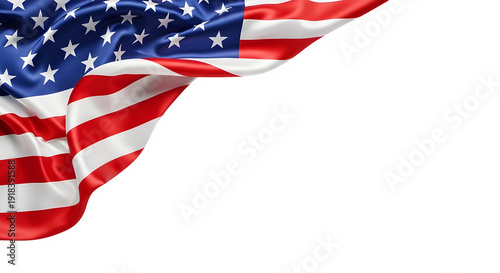 American flag isolated on transparent background waving freely