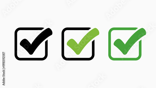 A simple graphic displays three checkmark icons within square boxes varying in color and outline styles indicating completion high quality professional detailed modern elegant stylish clean