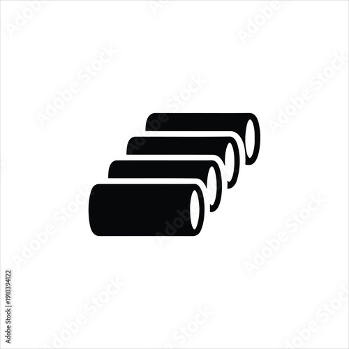Stacked Black Rolled Paper or Fabric Rolls Isolated on White Keywords: paper rolls, fabric rolls, stacked, rolled