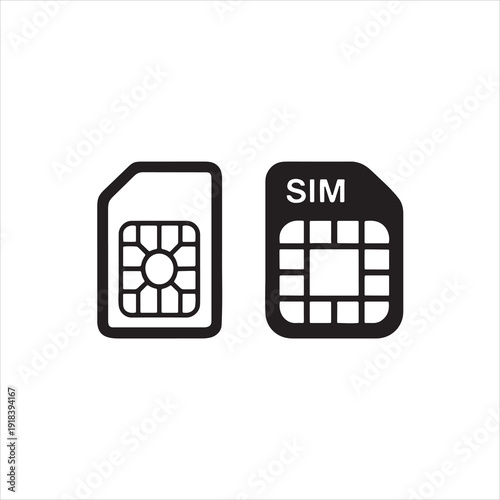 Two Black Silhouette Icons of SIM Cards for Mobile Phones sim card cellular