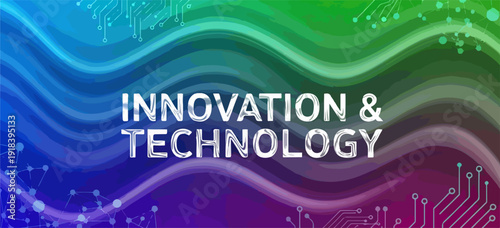 Sfondo astratto e vibrante con onde digitali e circuiti, evidenziando i concetti di innovazione e tecnologia.