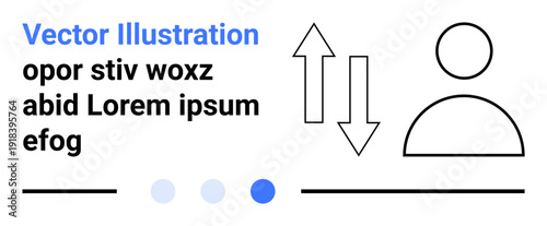 Diagram featuring up and down arrows with a user icon, placeholder text, and visible lines. Ideal for communication, interaction, feedback, data transfer, hierarchy, process and simple landing page