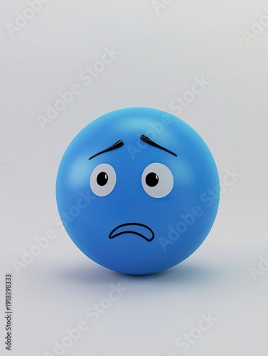 emote, emoticon, 3d render blue ball with puzzled face, clean background