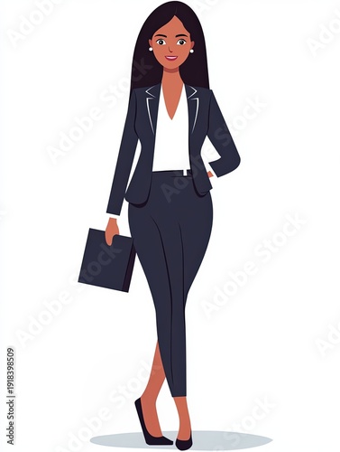 best job candidate, female, well dressed in navy and white clothing, isolated on a  white background 