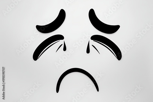 emoticon black and white , sad crying face, isolated background