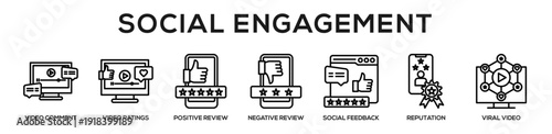Line - Social Engagement web banner icon vector illustration concept for business with icon of video comment, video ratings, positive review, negative review, social feedback, reputation, viral.