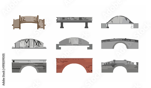 Minimal flat bridge types vector set for city park and backyard use isolated on white background