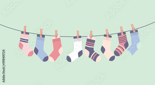 World Down Syndrome Day socks hanging on a clothesline, promoting awareness and unity worldwide on a special day