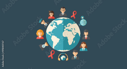 World Down Syndrome Day illustration featuring diverse people around the globe