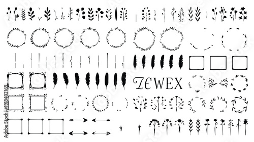 Versatile Collection of Hand-Drawn Vector Design Elements, Including Botanical Wreaths, Elegant Frames, Dividers, and Arrows