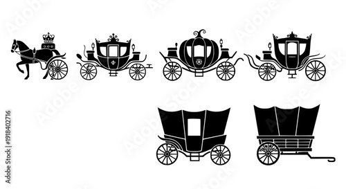Vintage carriage silhouette set royal and Victorian wagon vector collection