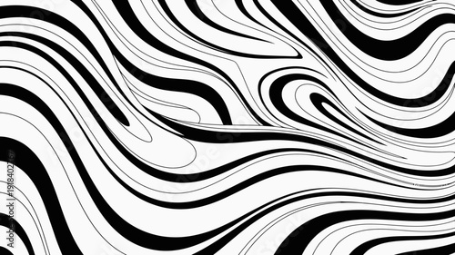 An abstract composition showcases fluid swirling lines in stark black and white creating a dynamic and visually captivating optical illusion high quality professional detailed modern elegant