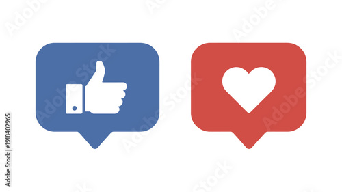 A graphic displays two social media reaction icons a blue like button featuring a hand and a red love button with a heart high quality professional