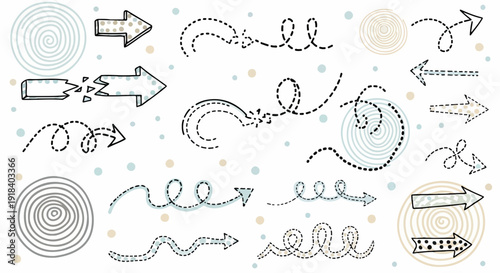 Ensemble d'icônes et d'éléments graphiques de flèches dessinées à la main, style esquisse.