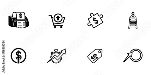 Financial icons in silhouette style for business and commerce