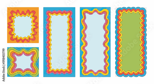 Ensemble de cadres décoratifs colorés avec des bordures ondulées et des couleurs vives.