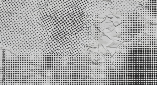 Texture de papier froissé avec demi-teintes et dégradé de points pour le design graphique.