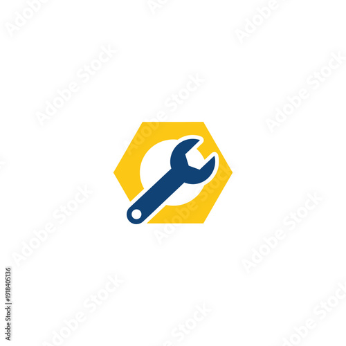 Adjustable Spanner Icon in Hexagon Shape.