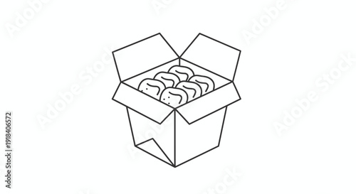 Open box of nuggets vector illustration depicting small snacks inside a takeaway carton with flaps wide for easy access at a fast food restaurant or diner