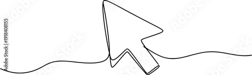 Continuous drawing of cursor arrow. One line icon of cursor arrow, Background of drawing one line on a white background. A single line drawing of a cursor. Continuous line cursor icon.