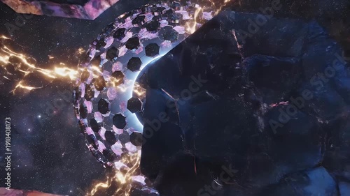 An abstract Dyson Sphere encompassing a star with powerful energy