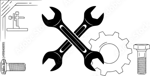 Crossed wrenches symbolizing repair tools for mechanics and handymen in a workshop setting
