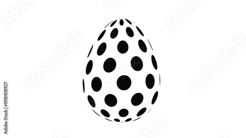 Abstract black and white Easter egg adorned with a playful polka dot pattern, creating a simple yet stylish design element for holiday celebrations.