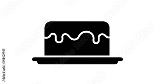 Simple solid color silhouette icon of a delicious dessert cake with decorative icing on a plate. Perfect vector graphic for birthday celebrations, parties, and all sweet, festive occasions