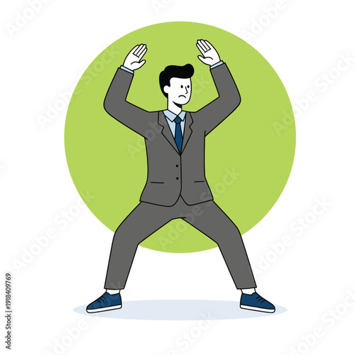 Business pressure and responsibility concept. Professional character protecting against collapse or carrying the weight of corporate expectations in minimalist style.