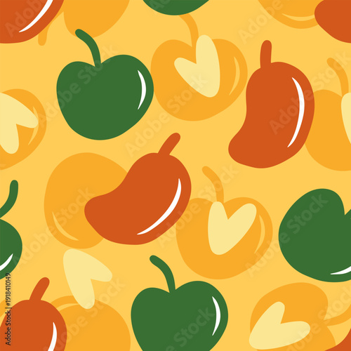 Seamless apple vector background with hand drawn mango image for fabric, poster, textile, wrapping paper or trendy fashion projects.