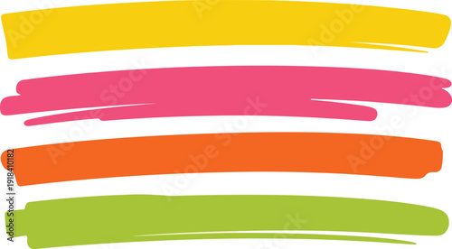 Set of four colorful highlight marker strokes on transparent background