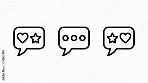 A simple illustration displays three speech bubbles each containing various social media icons like hearts stars and ellipsis high quality professional detailed modern elegant stylish clean