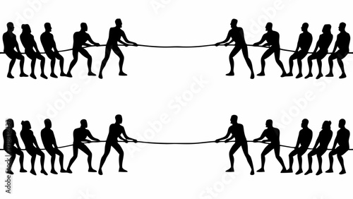 People pulling rope in opposite directions in a tug-of-war