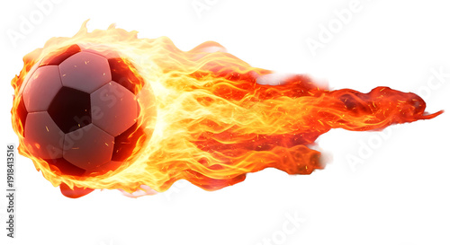 Blazing Soccer Ball: A dynamic image captures a soccer ball engulfed in flames, symbolizing speed, power, and the heat of competition.