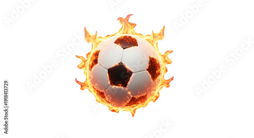 Burning Soccer Ball: A dynamic and energetic image of a soccer ball engulfed in flames, symbolizing passion, intensity, and the heat of competition.