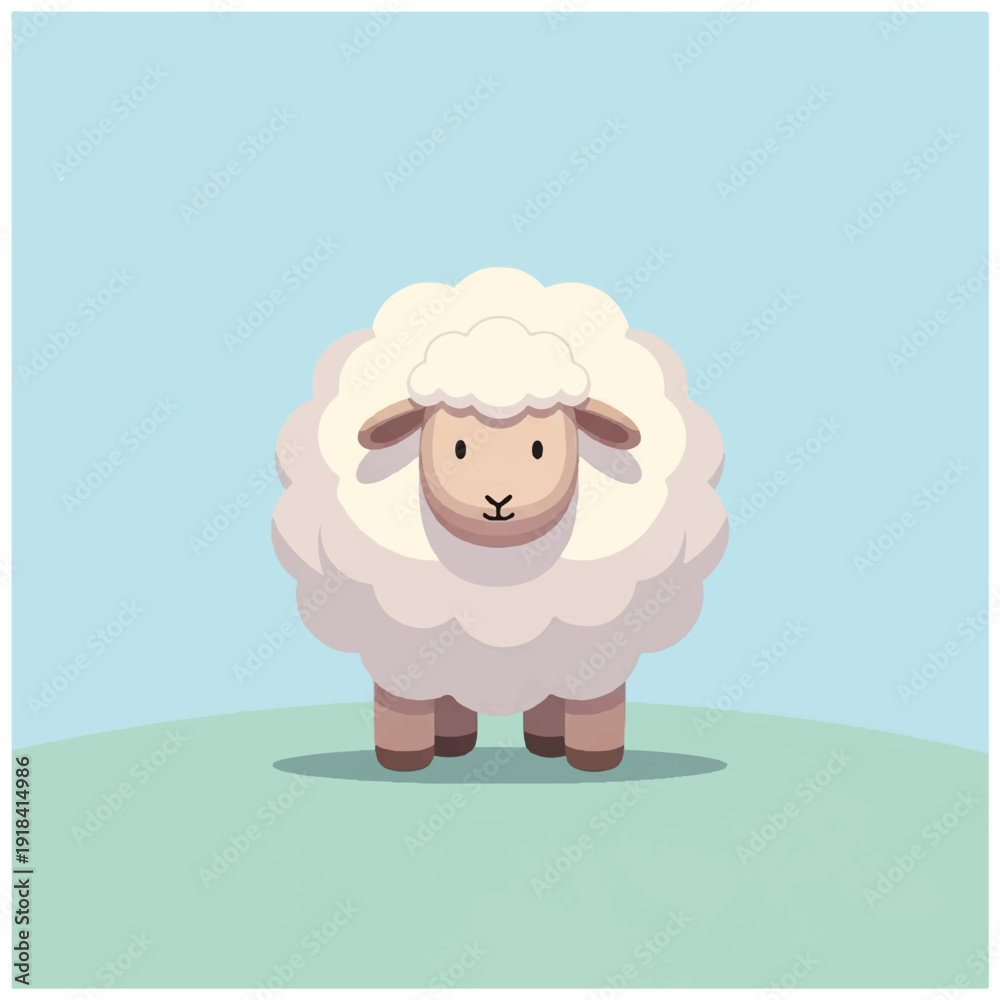 Obraz premium Cartoon Sheep Standing on Green Surface.