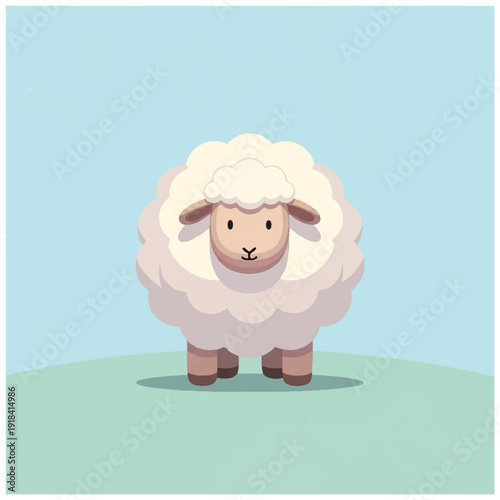 Cartoon Sheep Standing on Green Surface.