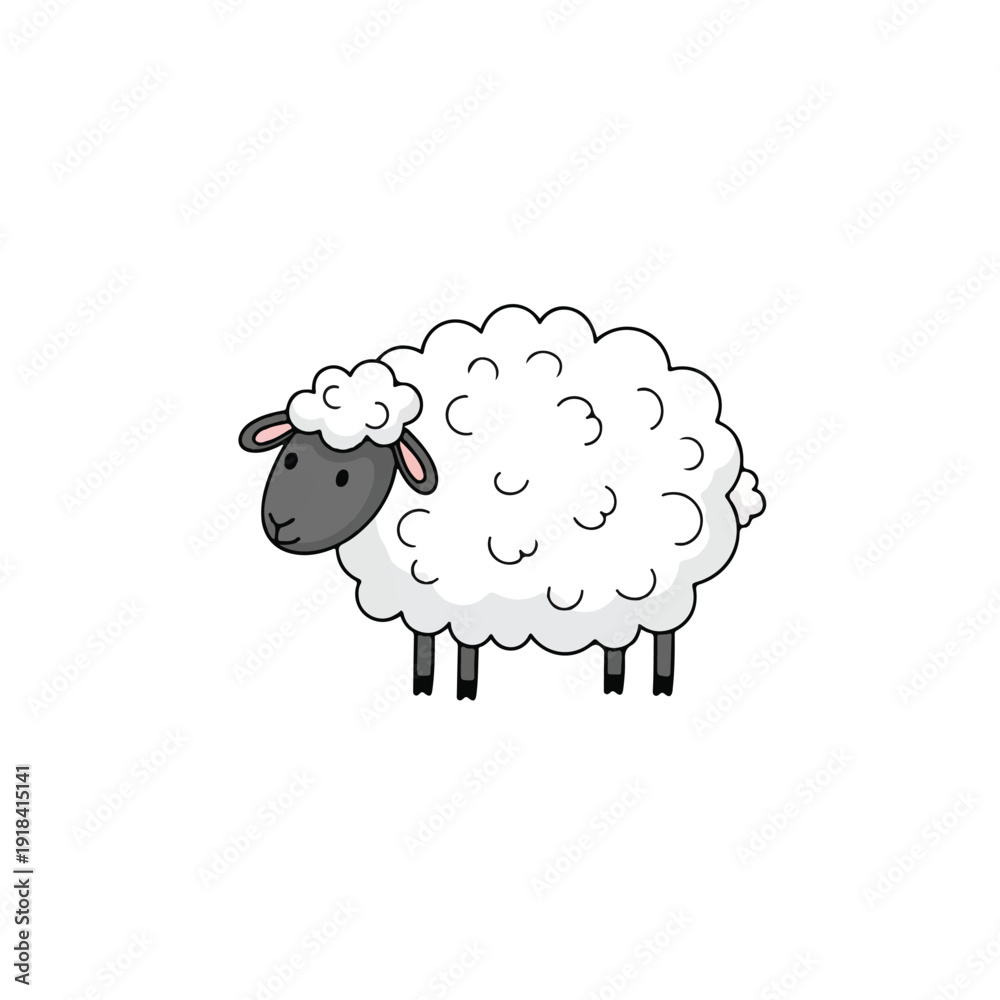 Obraz premium Simple Cartoon Sheep Illustration.