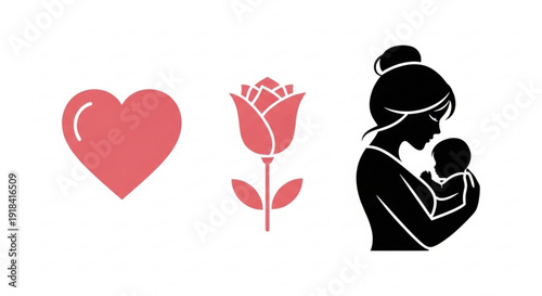 Mother holding baby heart and rose symbolizing love and care