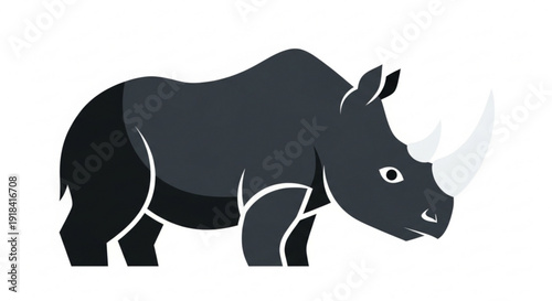 Black rhinoceros standing profile view with large white horn