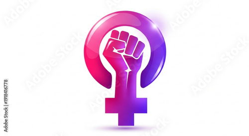 Feminist symbol fist raised in female sign gradient pink purple