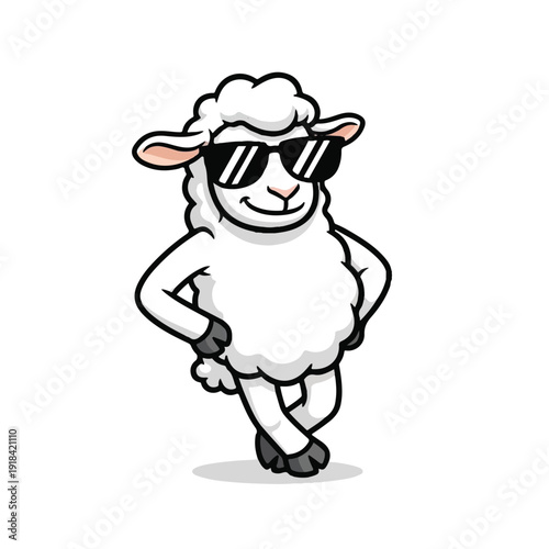 Cartoon Sheep Wearing Sunglasses and Walking.