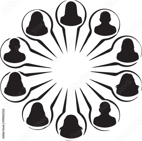 Diverse group of people silhouettes in circular formation together