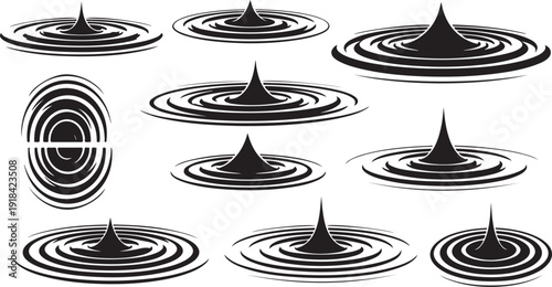 Black and white water ripple illustrations in various stages